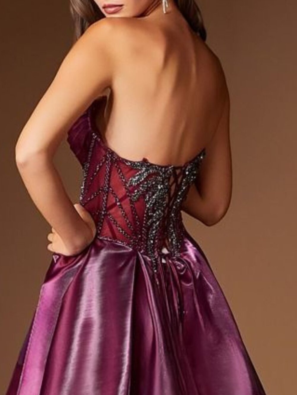 New Plum Noir Liquid Organza Gown w/ Beads Embroidery & Mermaid Cut CDS568 - Picture 7 of 8